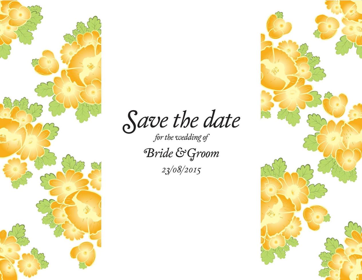 Save the date wedding invite card template with golden flowers. vector