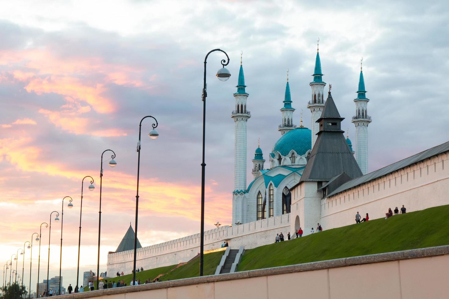 Kazan Kremlin and the Kul Sharif mosque in Kazan Kremlin at sunset. photo