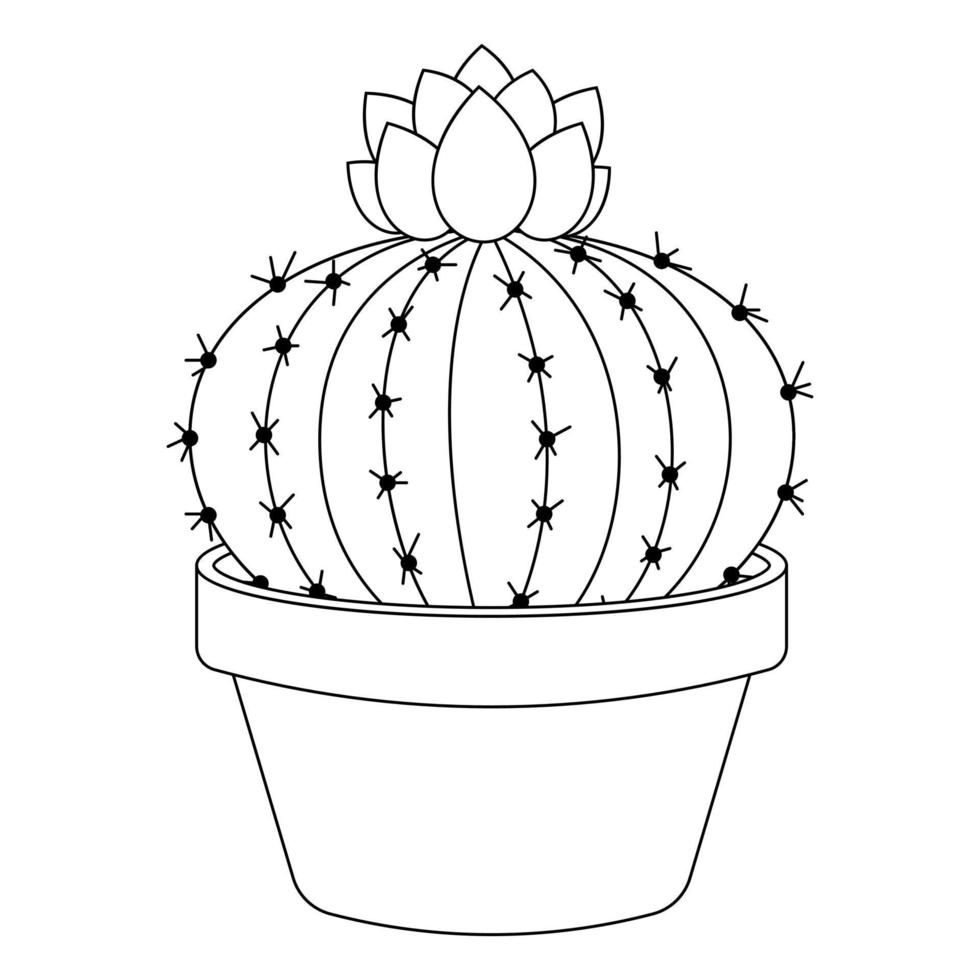 Cactus Doodle Vector. cactus plants in a cartoon style. Line art with no fill. Cactus plant in a flower pot. Potted house plants. Isolated on white background. vector