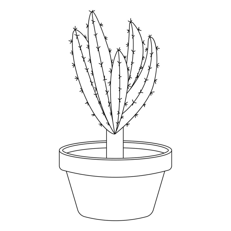 vector de garabato de cactus. plantas de cactus en un estilo de dibujos animados. arte lineal sin relleno. planta de cactus en una maceta. plantas de interior en maceta. aislado sobre fondo blanco.