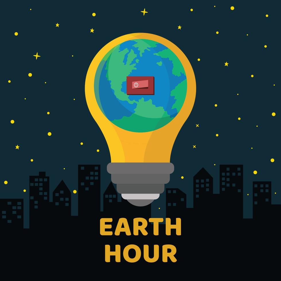 Earth hour illustration with planet earth and lights vector