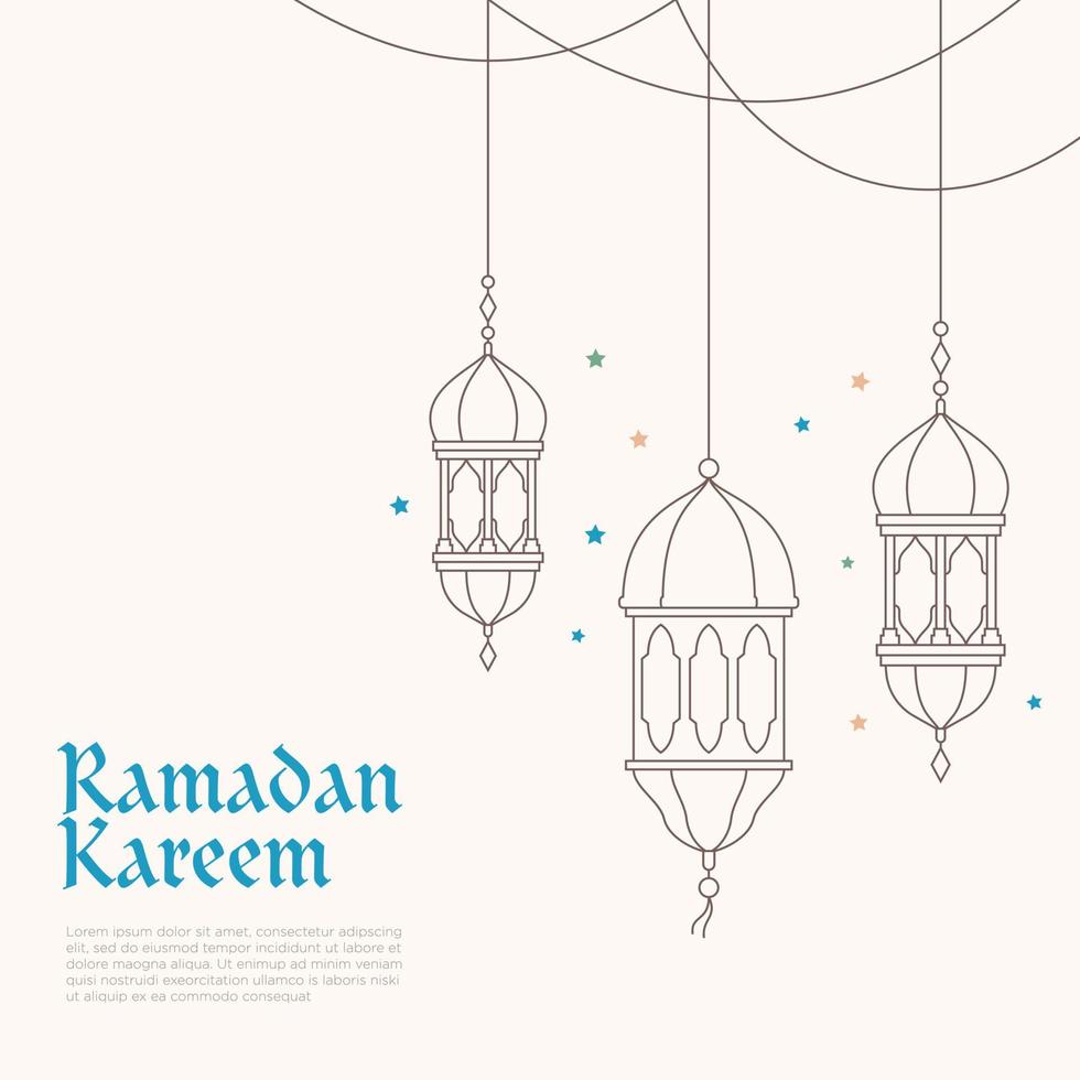 Vector illustration of ramadan lantern ornament in outlined style. Suitable for design element of ramadan Kareem greeting card, poster, and islamic theme banner.