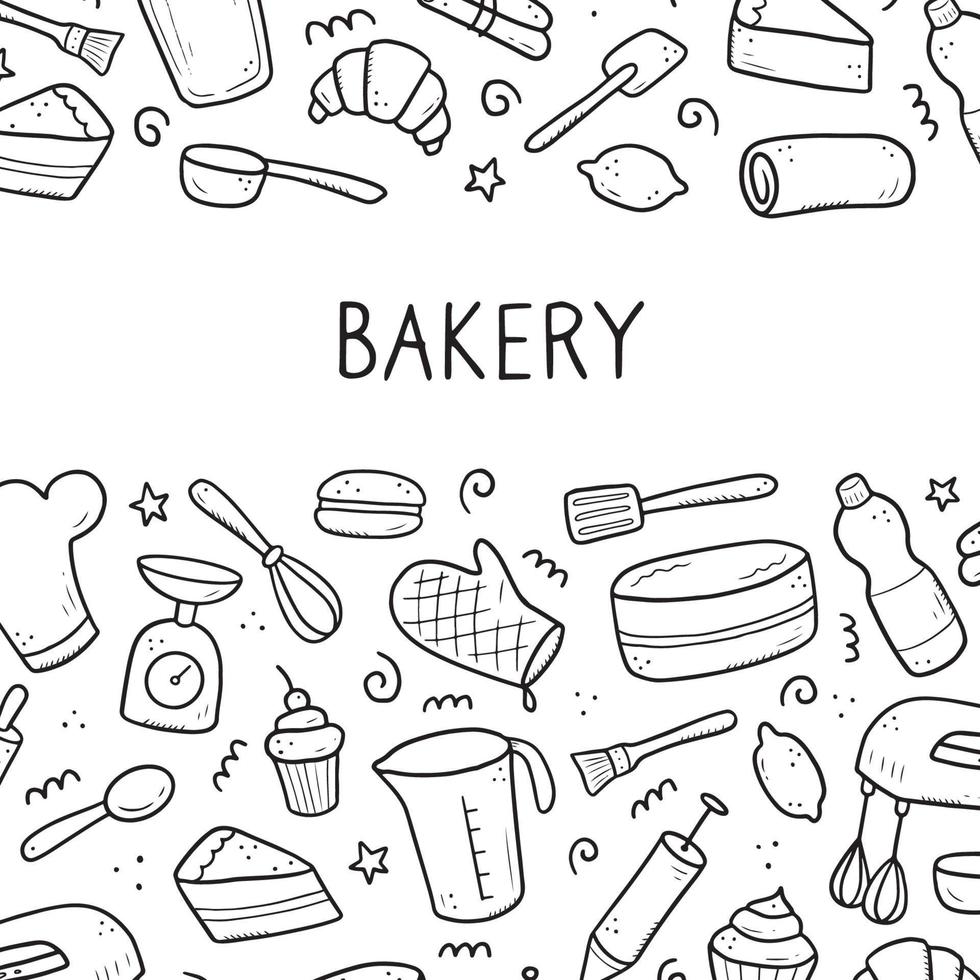 Hand drawn set of baking and cooking tools vector