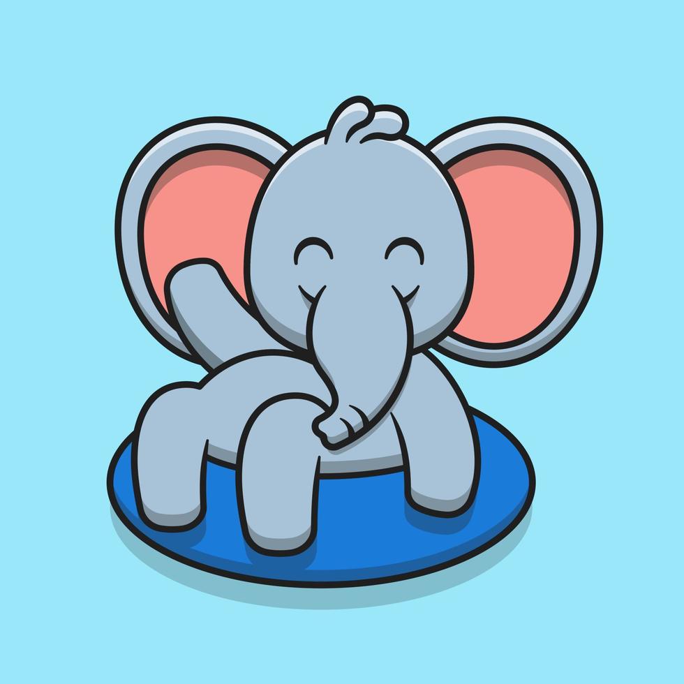 Cute elephant wearing inflatable swimming tire cartoon icon illustration vector
