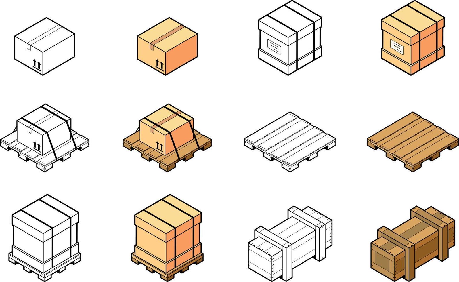 vector isométrico de caja de embalaje paleta de embalaje de madera