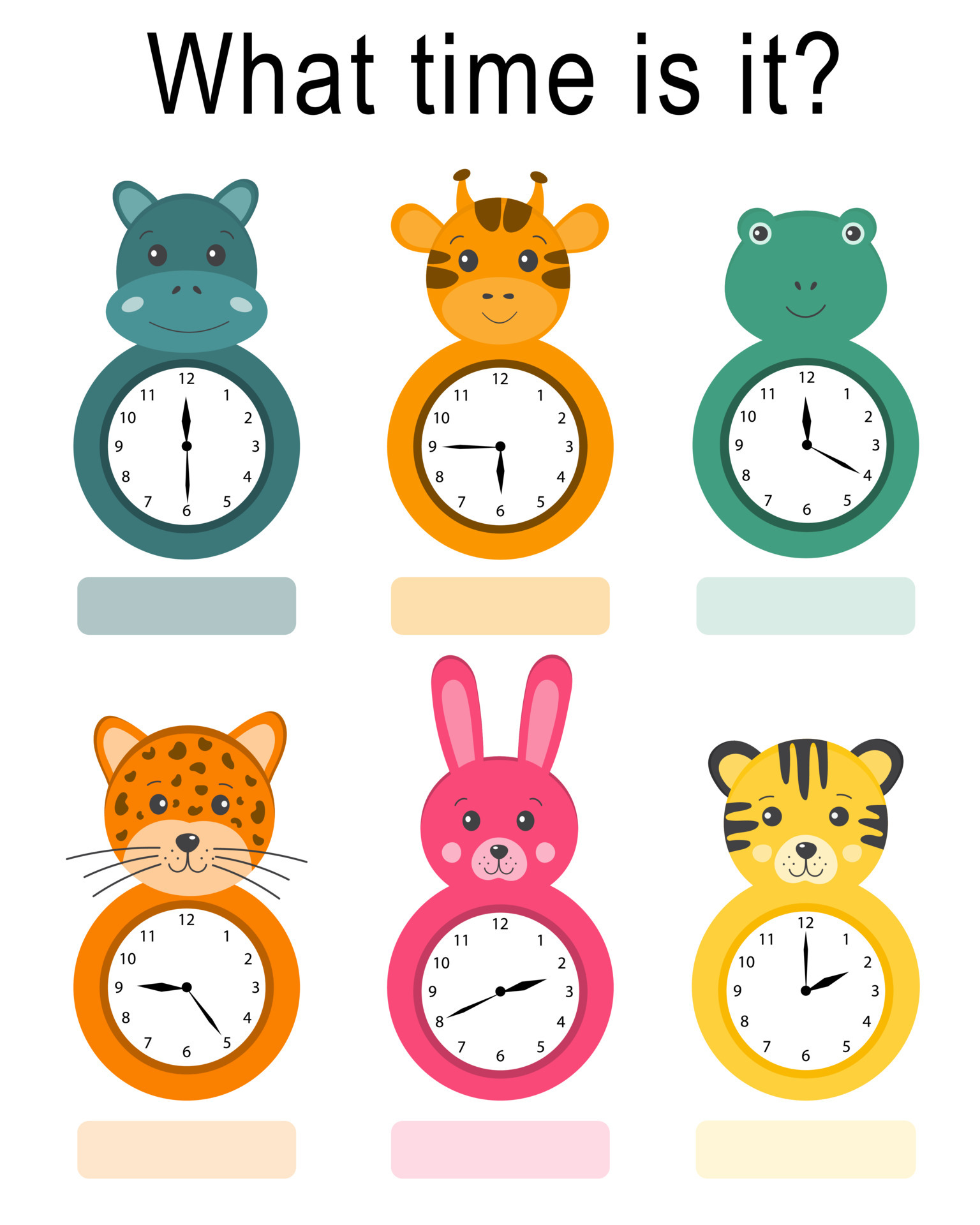 Useful games with clock for preschool children. Tell time set with clock  funny animals for kids. What time is it Kids preschool playing, learning  activity. Worksheet for school kids. 5935659 Vector Art