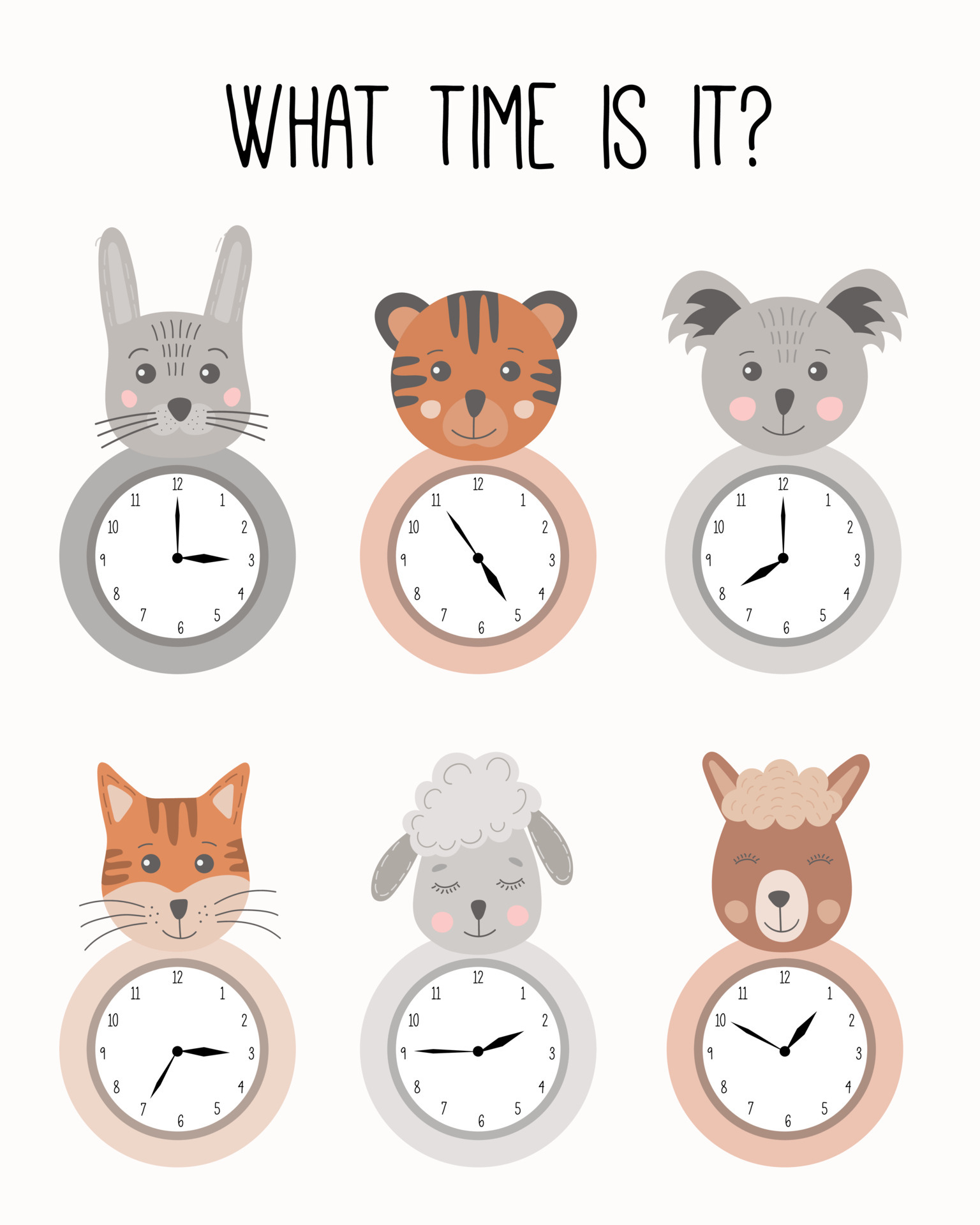 telling time worksheet for pre school kids to identify the time clock faces with funny animals kids preschool playing learning activity educational task for the development of logical thinking 5935666 vector art