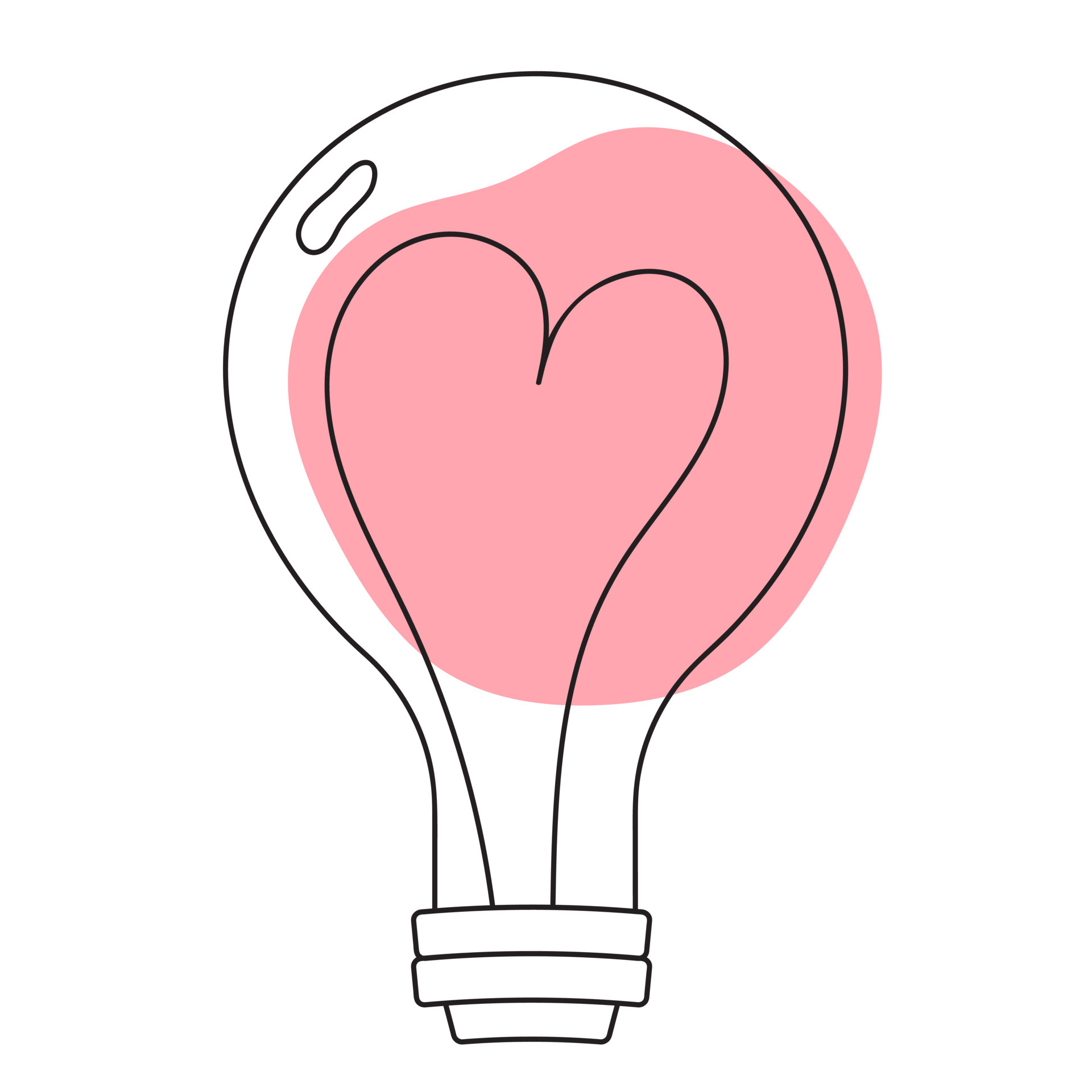 Love concept. Light bulb icon with heart inside in modern trendy line art style. Cute Festive
