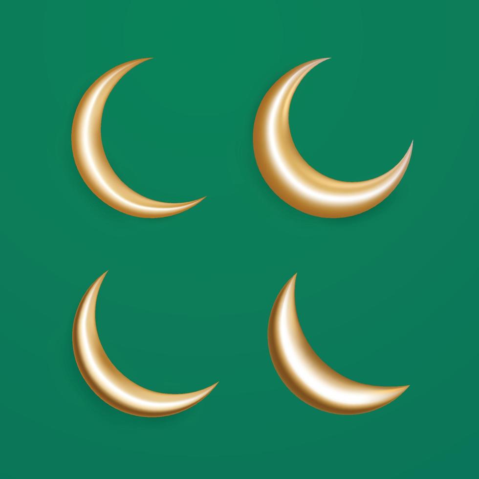 3d realistic moon crescent isolated on green background vector illustration