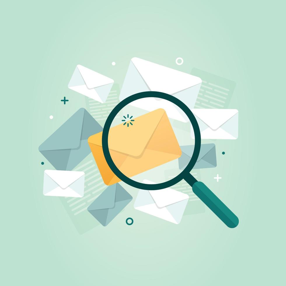 Find hidden mail with magnifying glass vector illustration