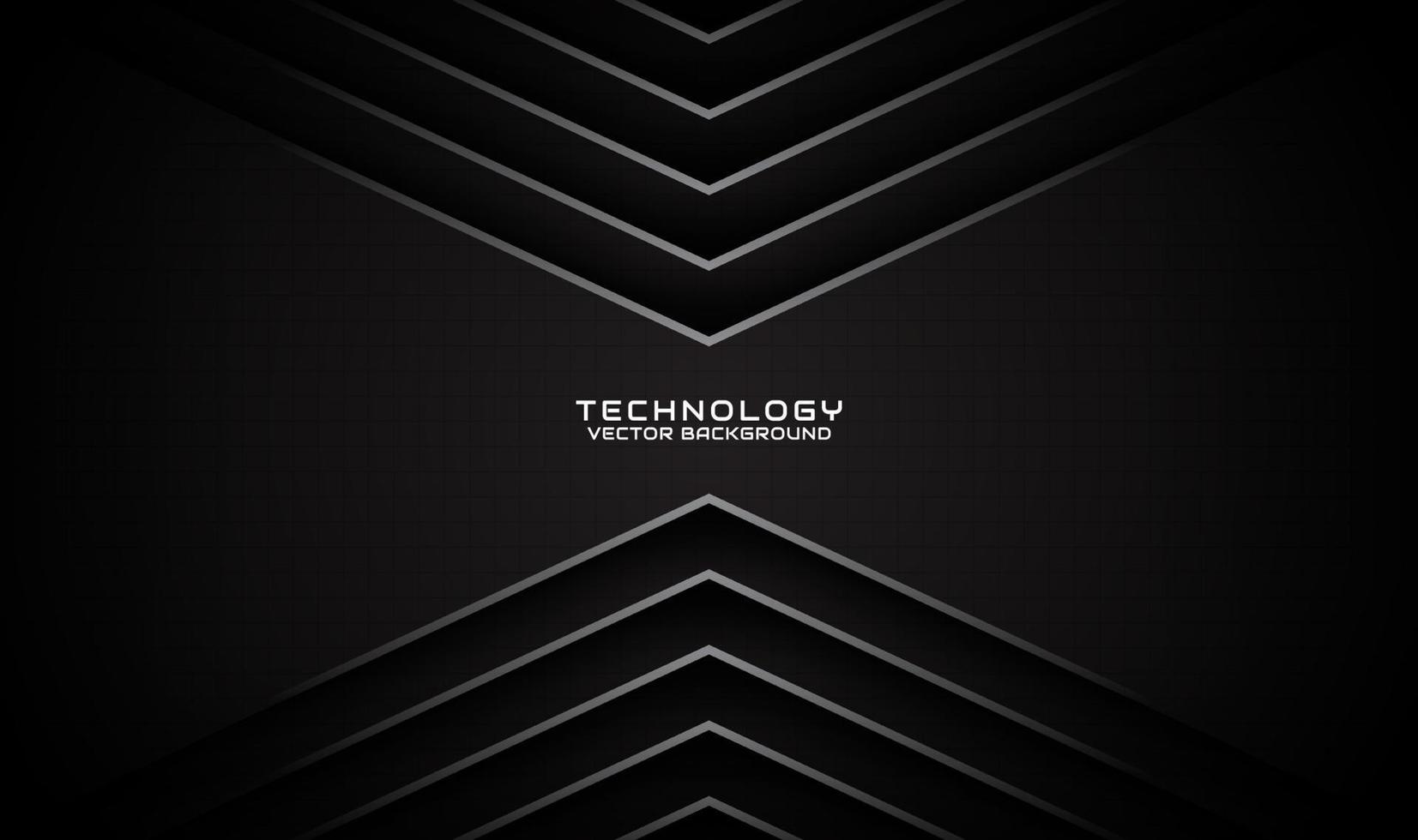 3D black technology abstract background overlap layer on dark space with silver arrow stripe effect decoration. Graphic design element future style concept for flyer, brochure cover, or landing page vector