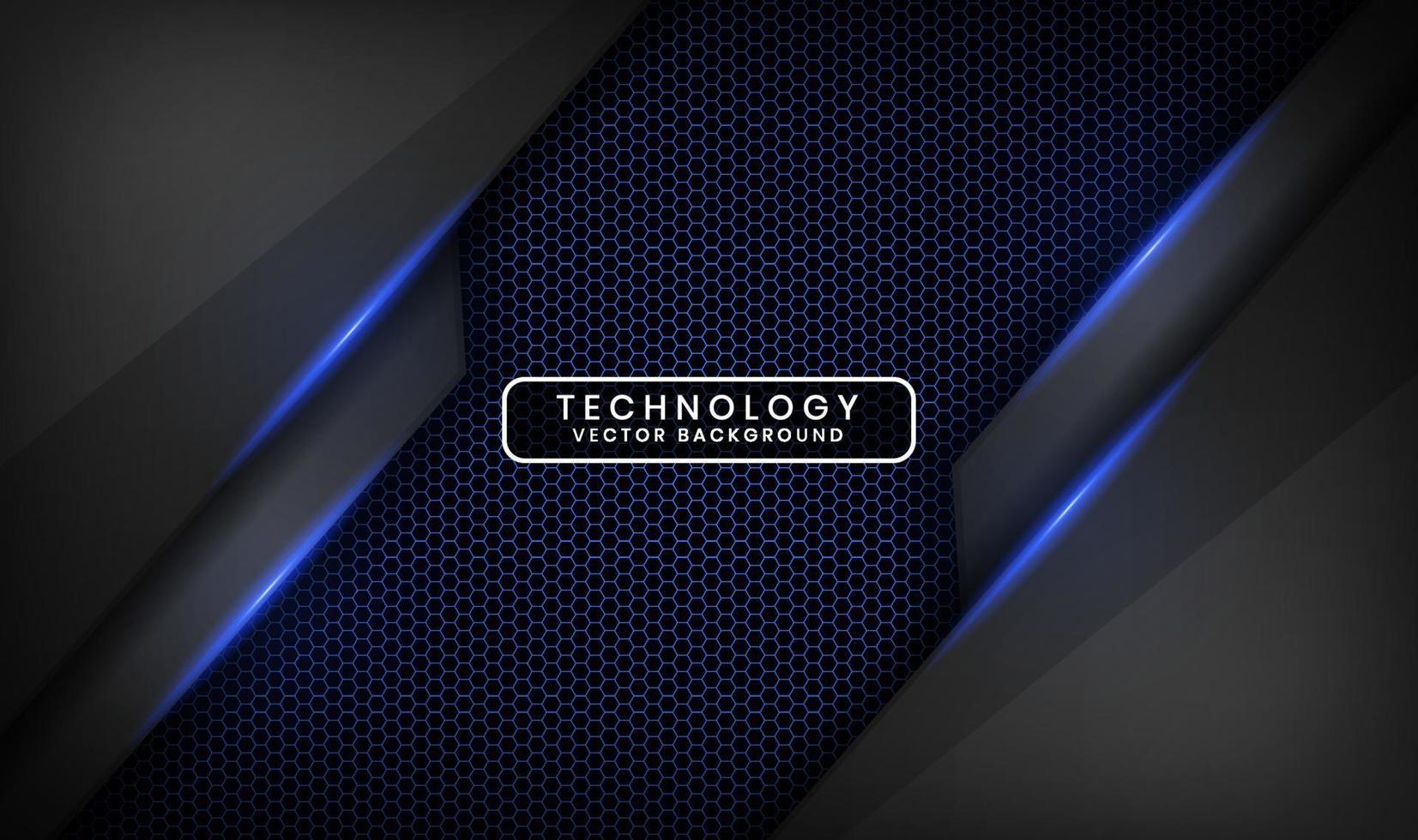 3D black technology abstract background, overlap layer on dark space with blue light line effect decoration. Graphic design element future style concept for flyer, cover, brochure, or landing page vector