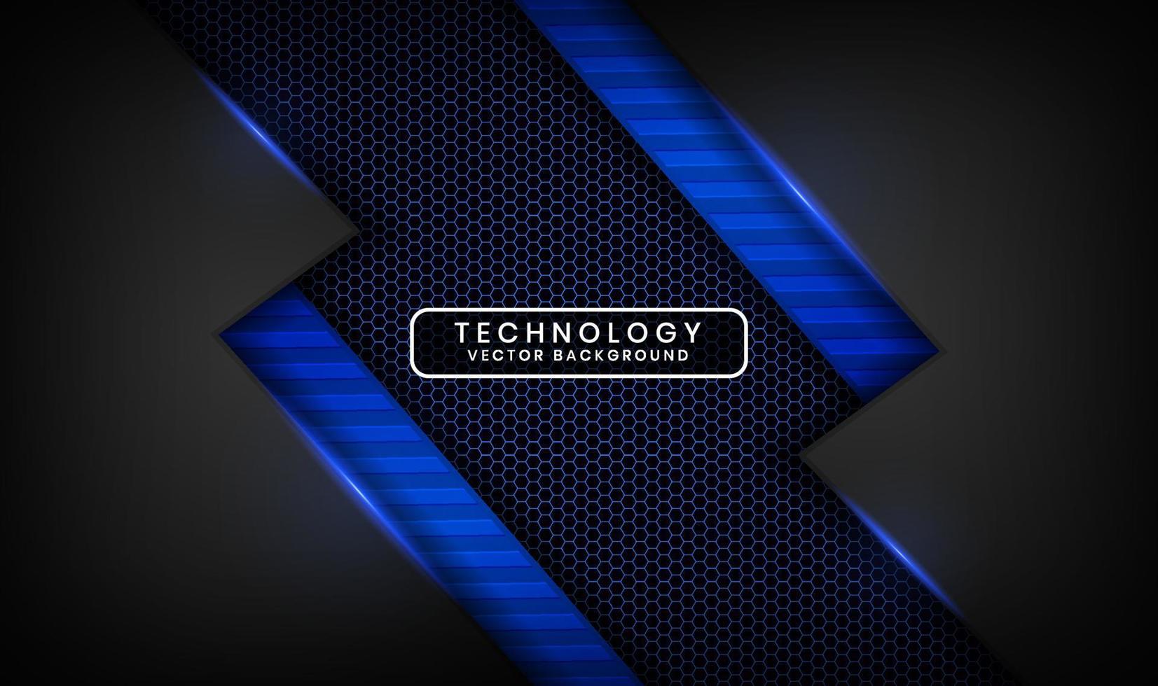 3D black technology abstract background, overlap layer on dark space with blue light line effect decoration. Graphic design element future style concept for flyer, cover, brochure, or landing page vector