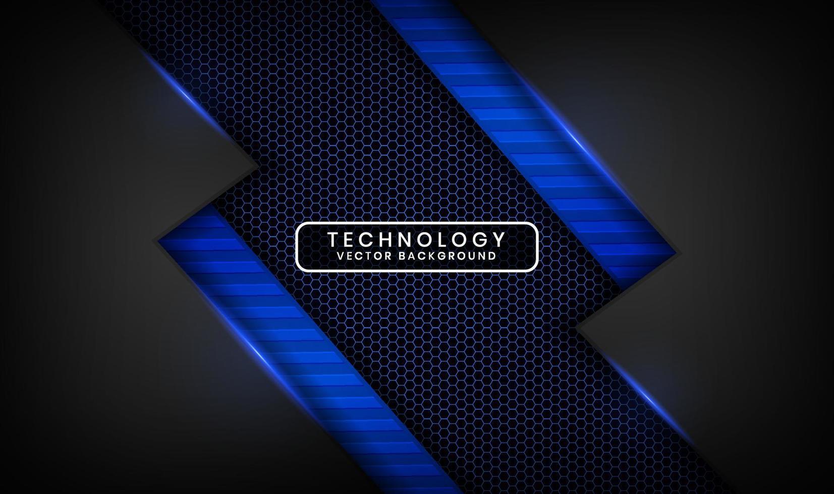 3D black technology abstract background, overlap layer on dark space with blue light line effect decoration. Graphic design element future style concept for flyer, cover, brochure, or landing page vector