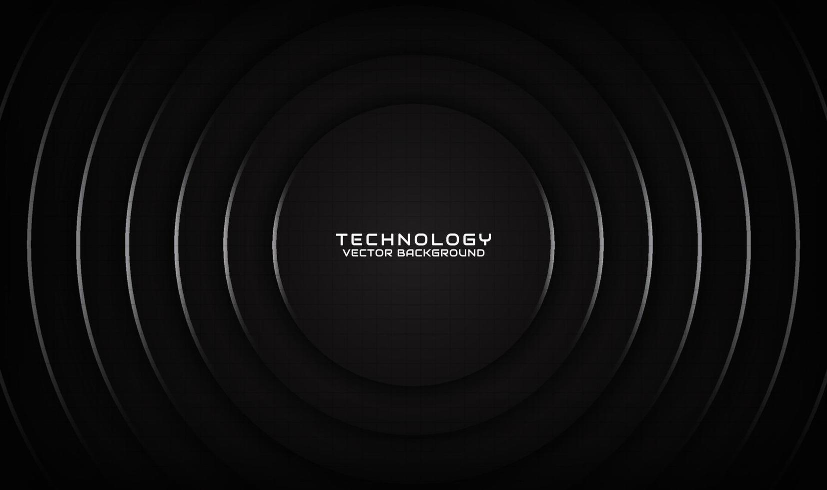 3D black technology abstract background overlap layer on dark space with silver circle curve effect decoration. Graphic design element future style concept for flyer, brochure cover, or landing page vector