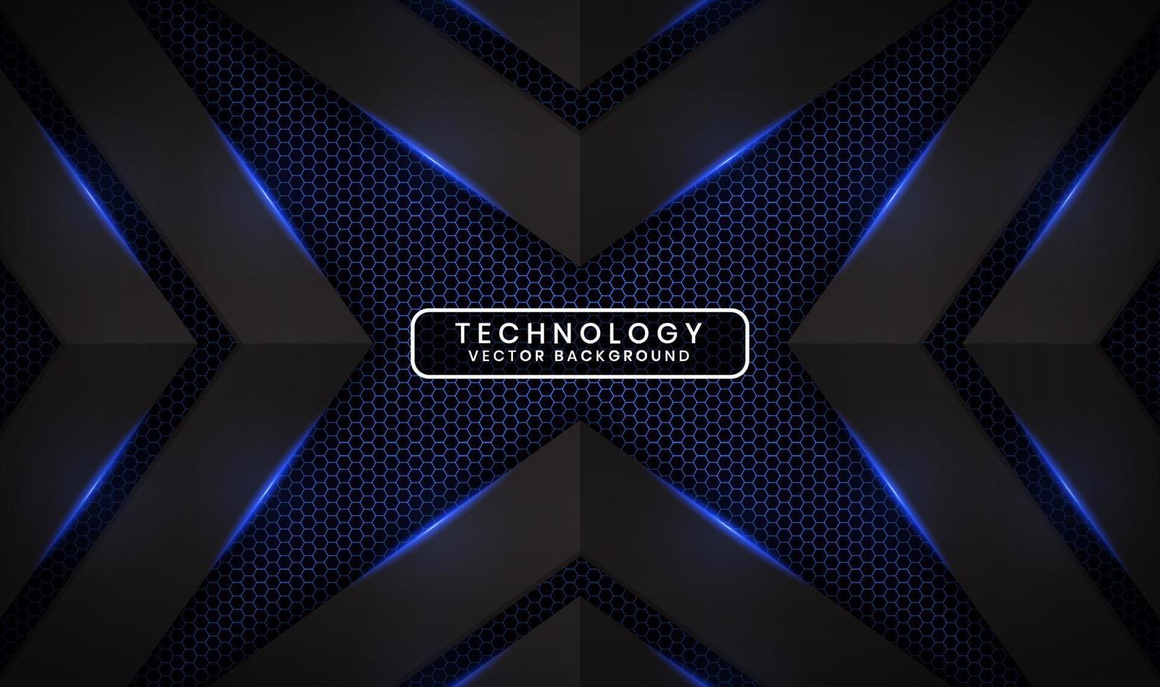 3D black technology abstract background, overlap layer on dark space with blue light line effect decoration. Graphic design element future style concept for flyer, cover, brochure, or landing page vector