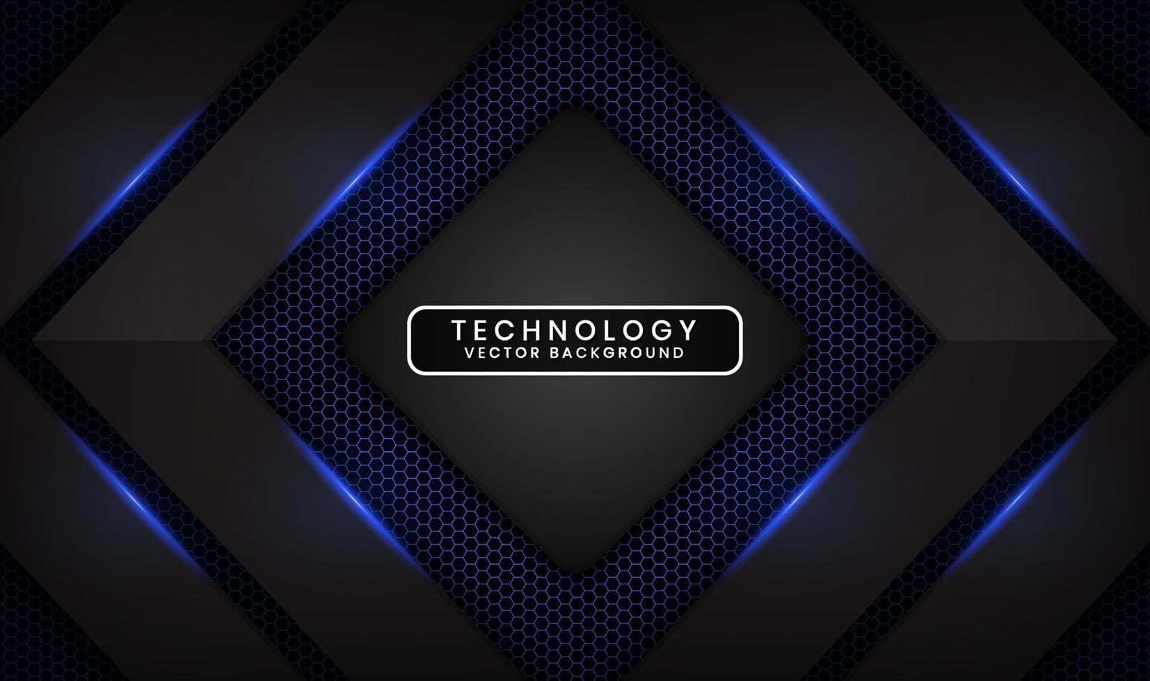3D black technology abstract background, overlap layer on dark space with blue light line effect decoration. Graphic design element future style concept for flyer, cover, brochure, or landing page vector