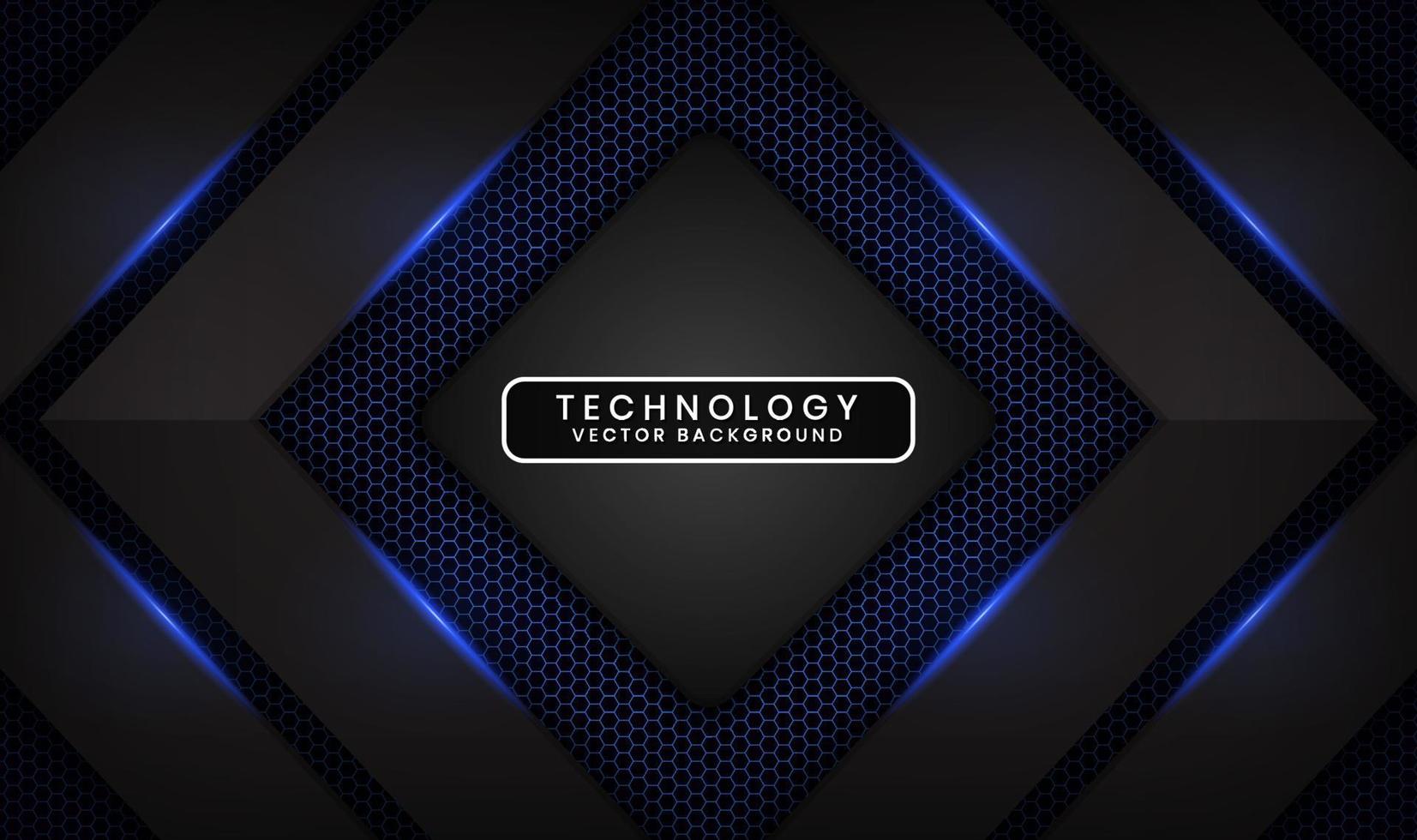 3D black technology abstract background, overlap layer on dark space with blue light line effect decoration. Graphic design element future style concept for flyer, cover, brochure, or landing page vector