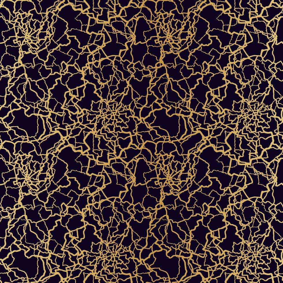 kintsugi art seamless pattern with gold thin lines and abstract shards on dark luxury background vector
