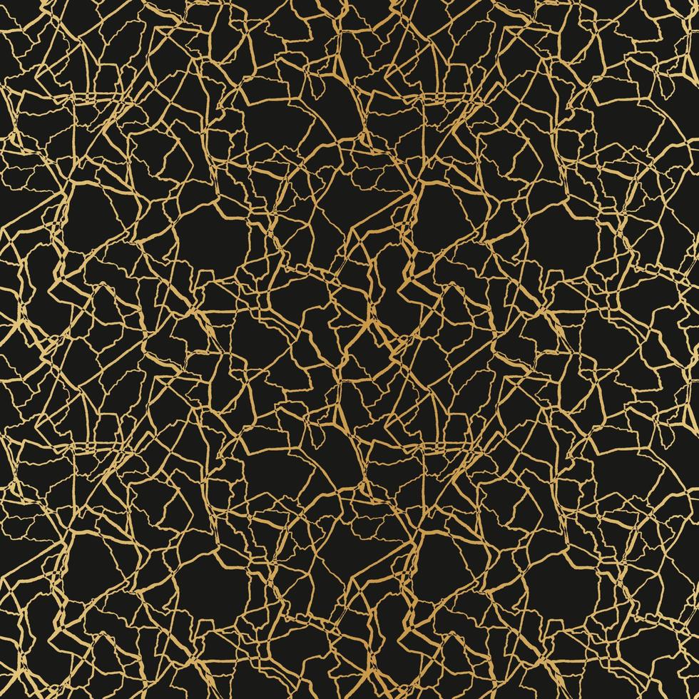 kintsugi art seamless pattern with gold thin lines and abstract shards on dark luxury background vector