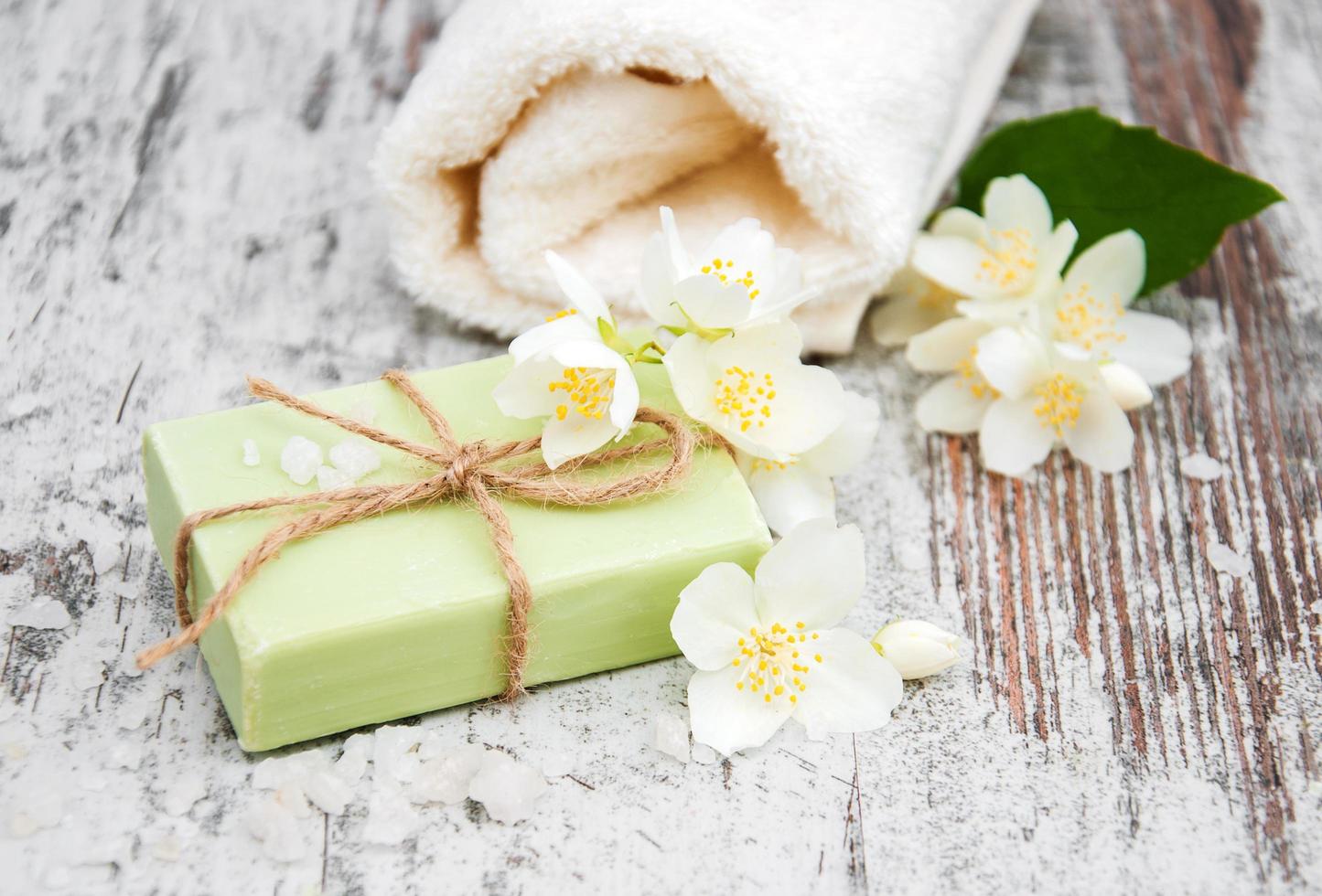 Handmade soap and jasmine flowers photo