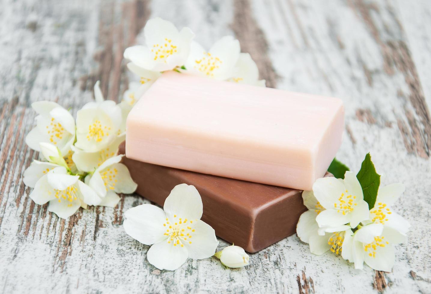 Handmade soap and jasmine flowers photo