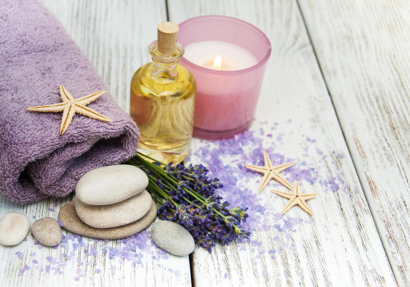 Lavender with essencial oil photo