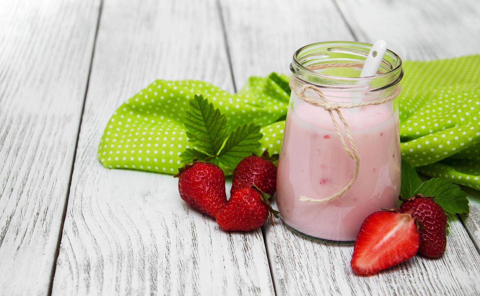 yogurt with fresh strawberries photo