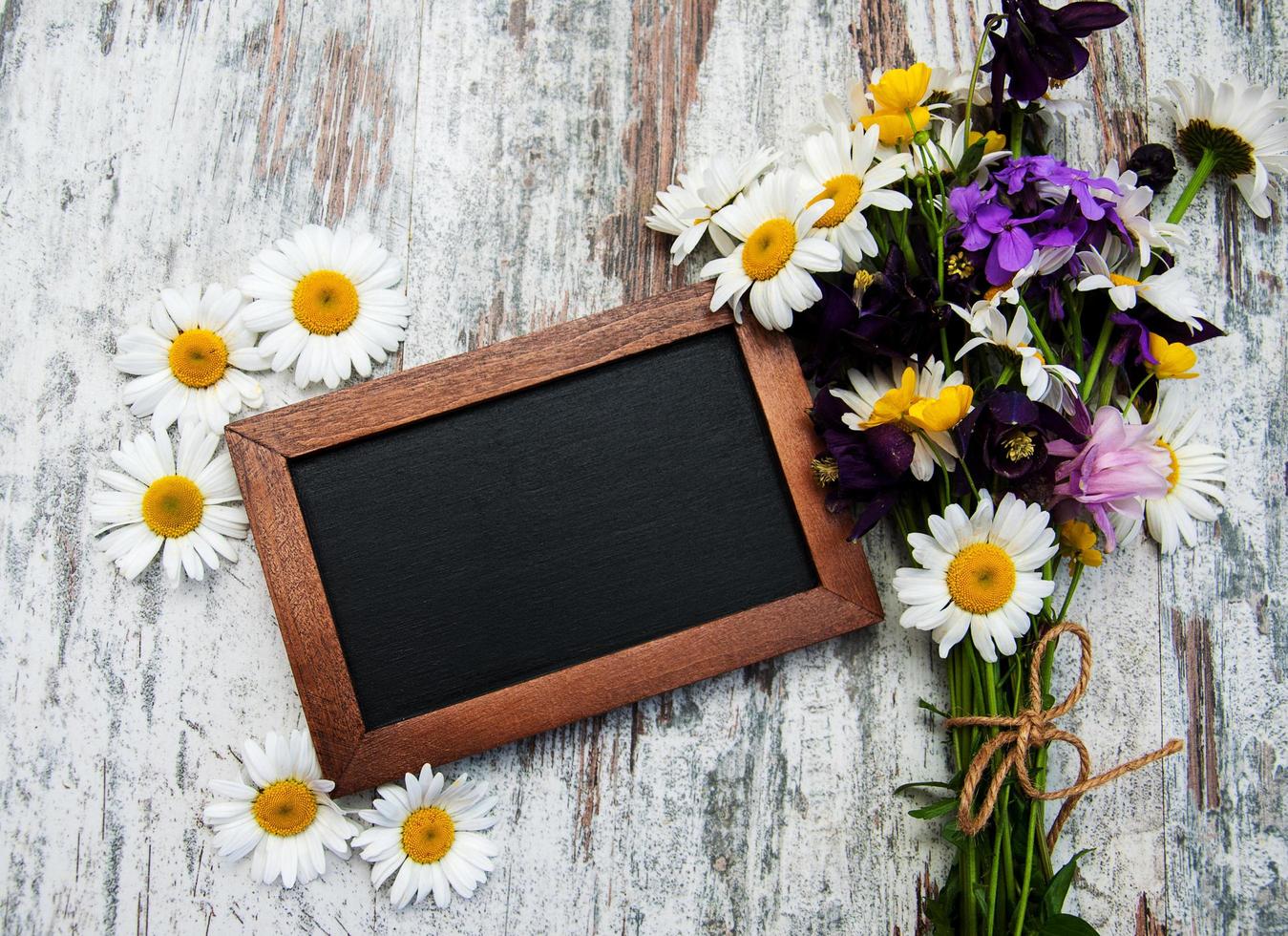 Wild flowers with blackboard photo