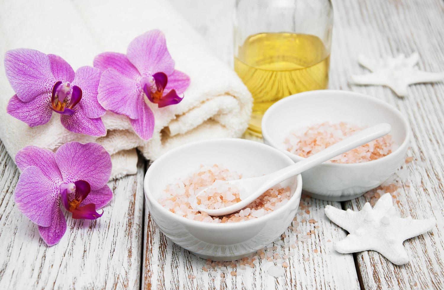 Spa concept with pink orchids photo