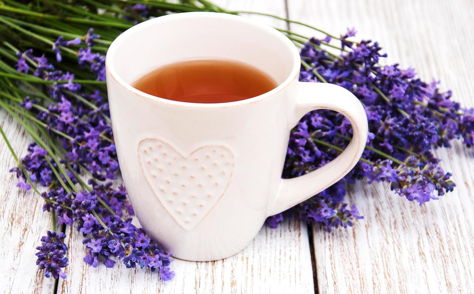 Cup of tea and lavender photo