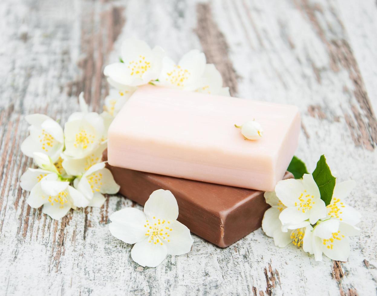 Handmade soap and jasmine flowers photo