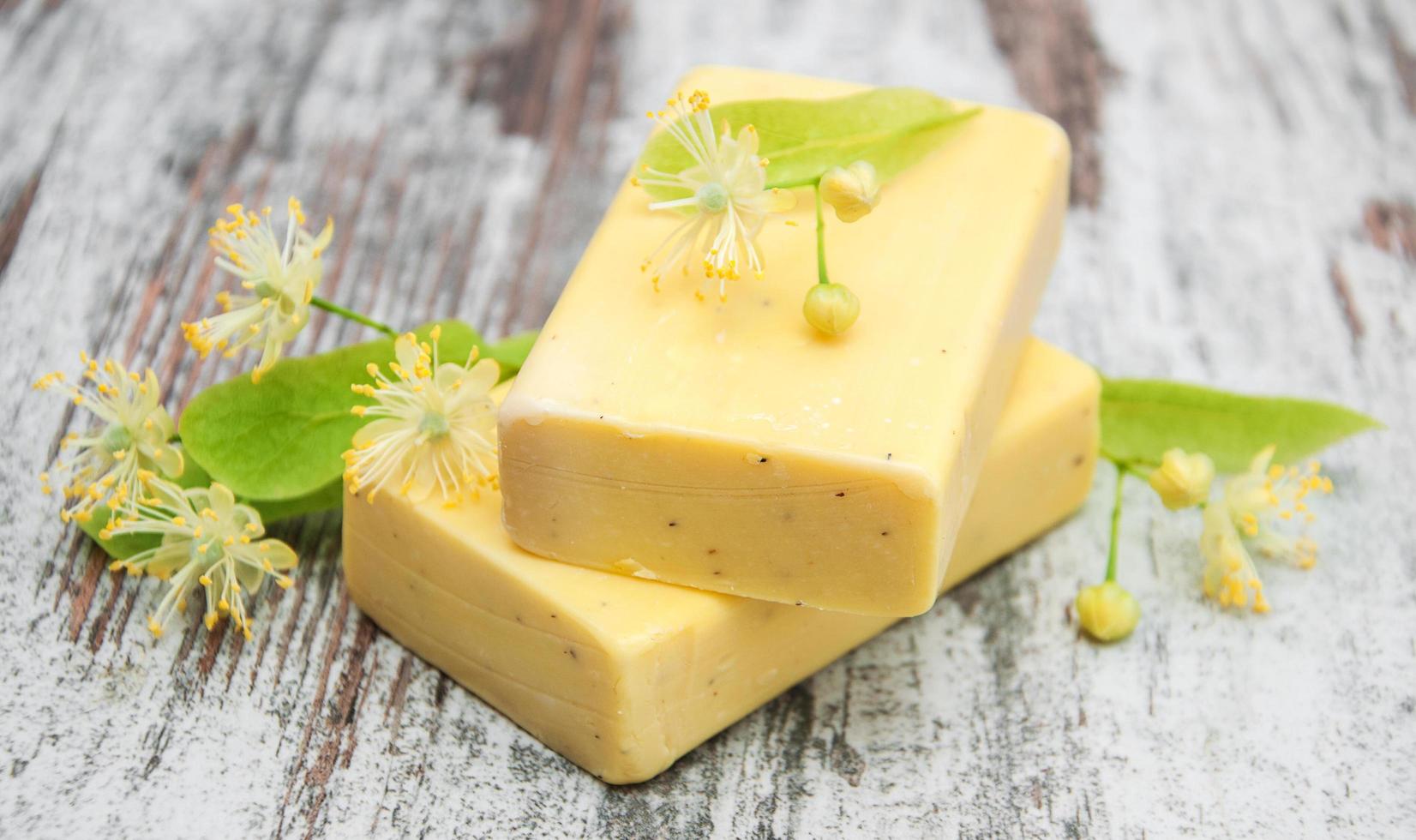 Handmade soap and linden flowers photo