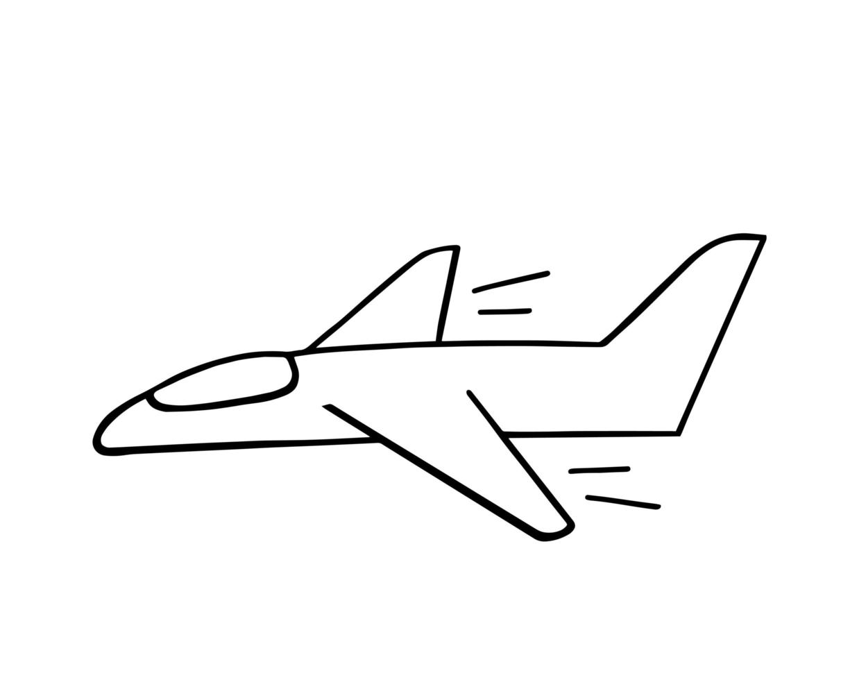 garabato de avión, avión militar, avión para niños. ilustración para impresión, fondos, cubiertas, empaques, tarjetas de felicitación, carteles, pegatinas, textiles y diseño de temporada. aislado sobre fondo blanco. vector