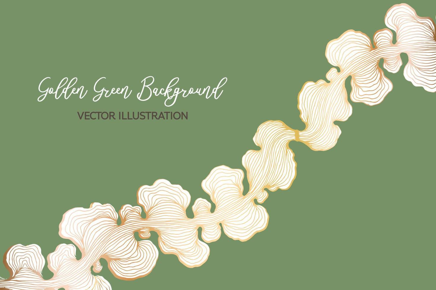 Abstract metallic golden green luxury background. Green wallpaper vector illustration with swirly organic lines.