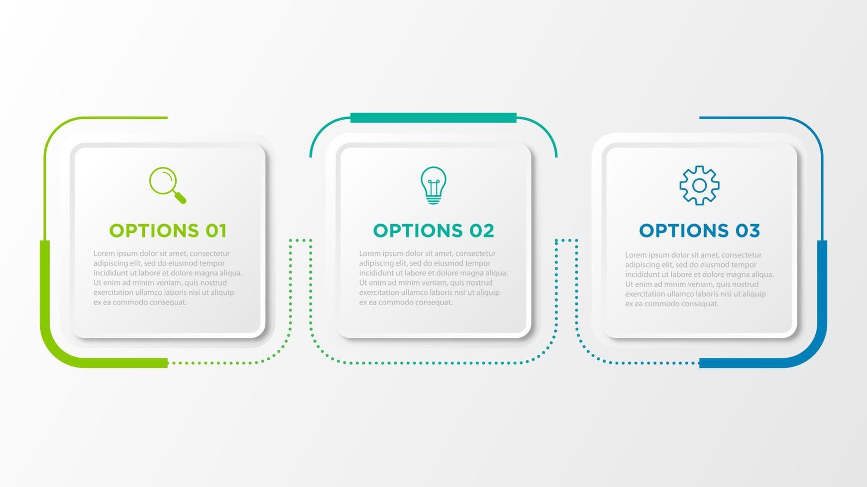 elemento de diseño infográfico de línea de tiempo y opciones de número. concepto de negocio con 3 pasos. se puede utilizar para diseño de flujo de trabajo, diagrama, informe anual, diseño web. plantilla de negocio vectorial para presentación. vector