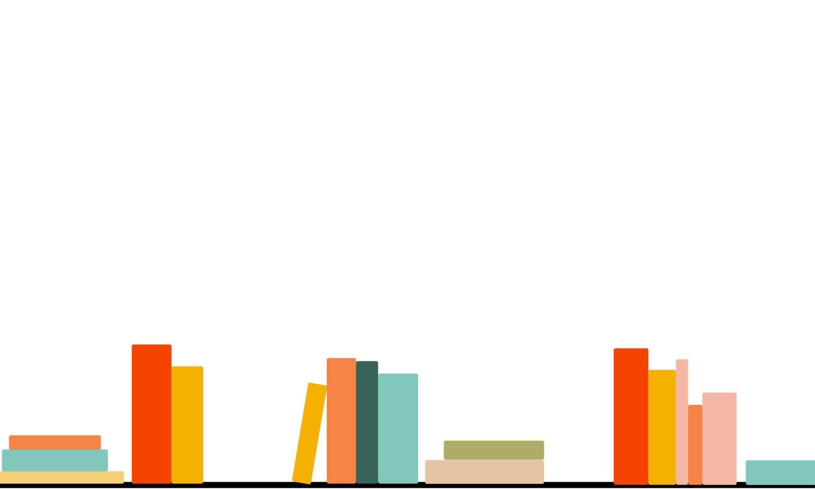 Vector design of wall shelves with various books. Time to read. A set of books, literature, dictionaries, notebooks and encyclopedias. Color flat illustration on an isolated white background.