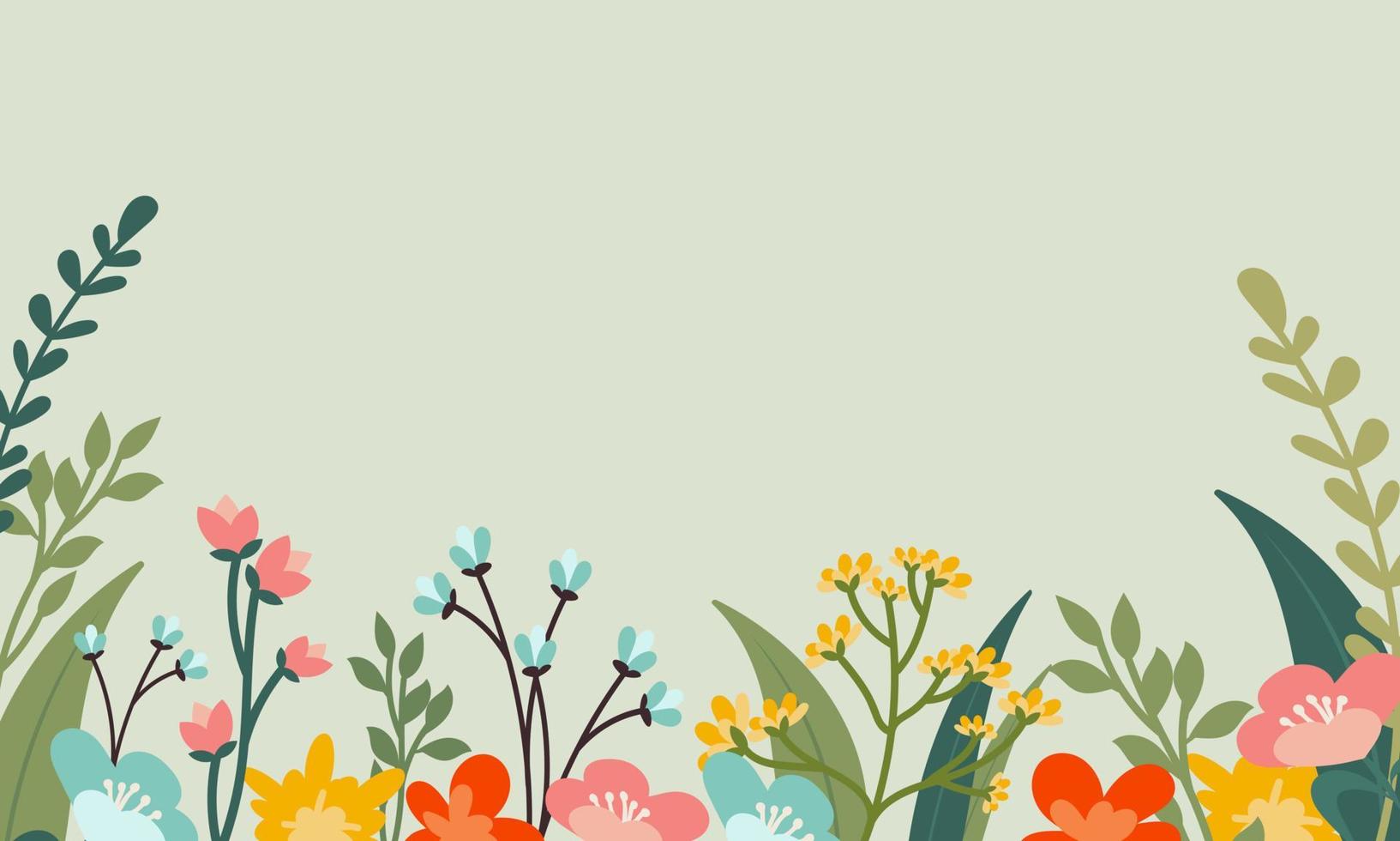 hermoso fondo vectorial para texto. estilo moderno y colorido de campos de  flores de verano, pétalos, ramitas, flores sobre un delicado fondo verde.  diseño para pancarta, portada, postal, afiche 5938359 Vector en