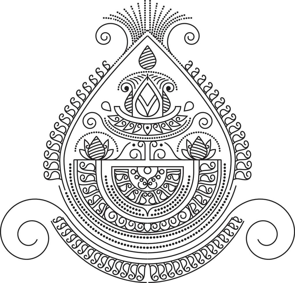 rangoli tradicional y cultural indio, alpona, kolam o paisley vector line art. arte de bengala india. para impresión textil, logo, papel pintado