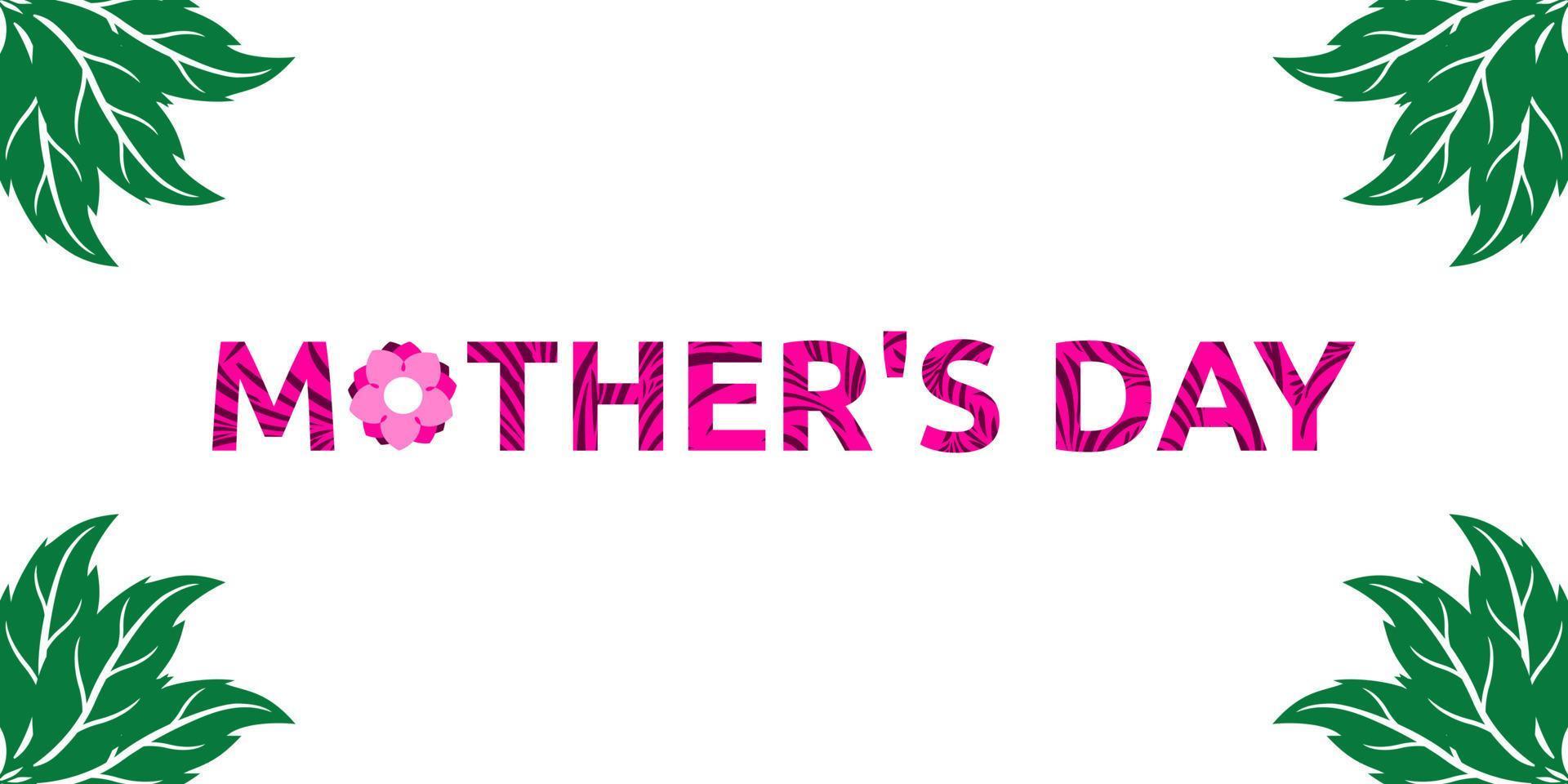 Mother's day title text. Pink font color, leaf and shadow reflection vector