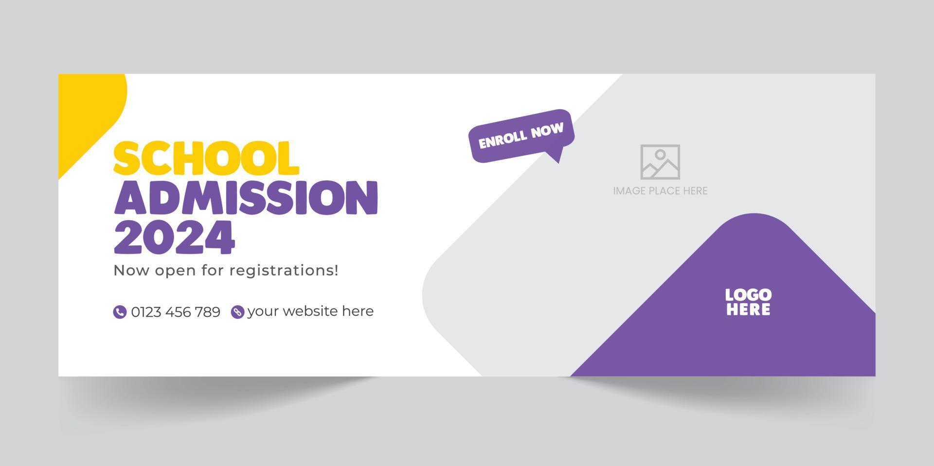 admisión a la escuela niños aprendiendo educación línea de tiempo de redes sociales y plantilla de diseño de banner web promocional descarga profesional vector