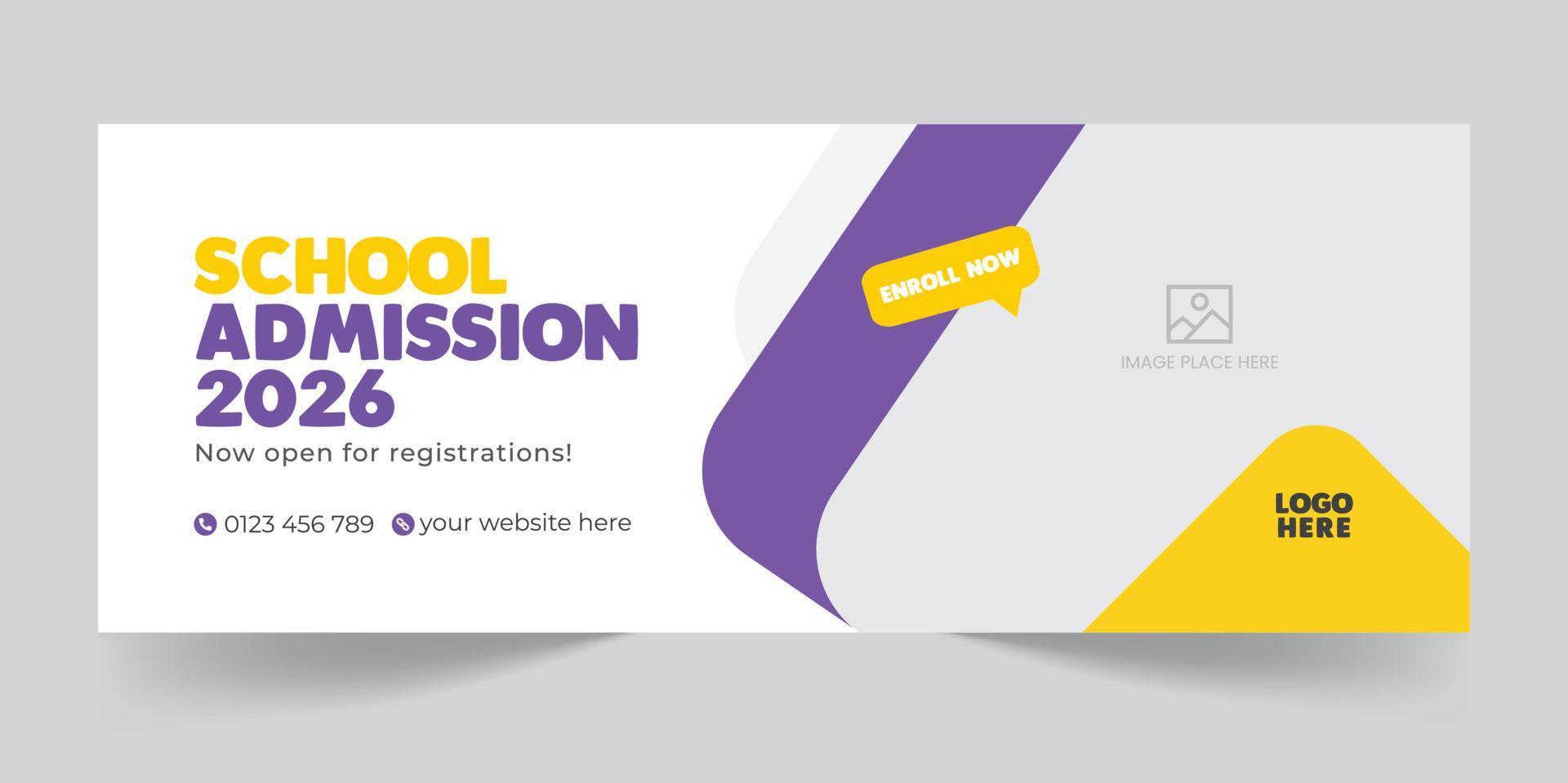 admisión a la escuela niños aprendiendo educación línea de tiempo de redes sociales y plantilla de diseño de banner web promocional descarga profesional vector