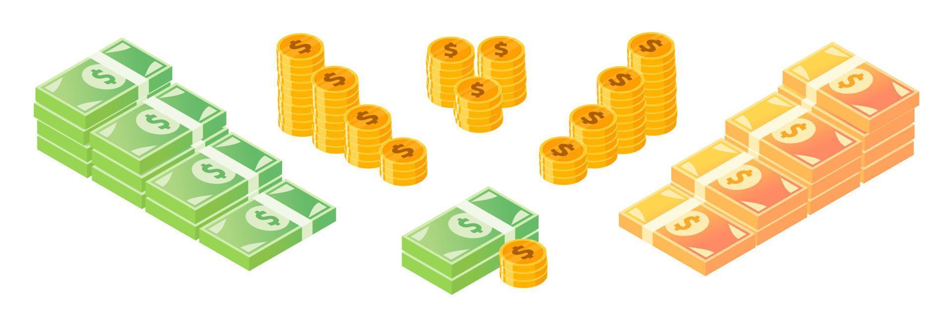 US Dollar Money and Coin Bundle Set vector