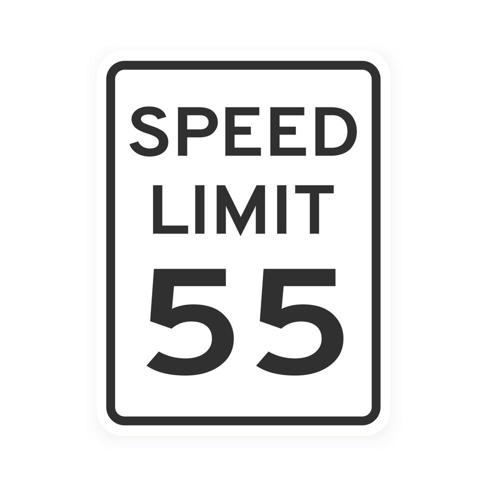 Speed limit 55 road traffic icon sign flat style design vector illustration isolated on white background.