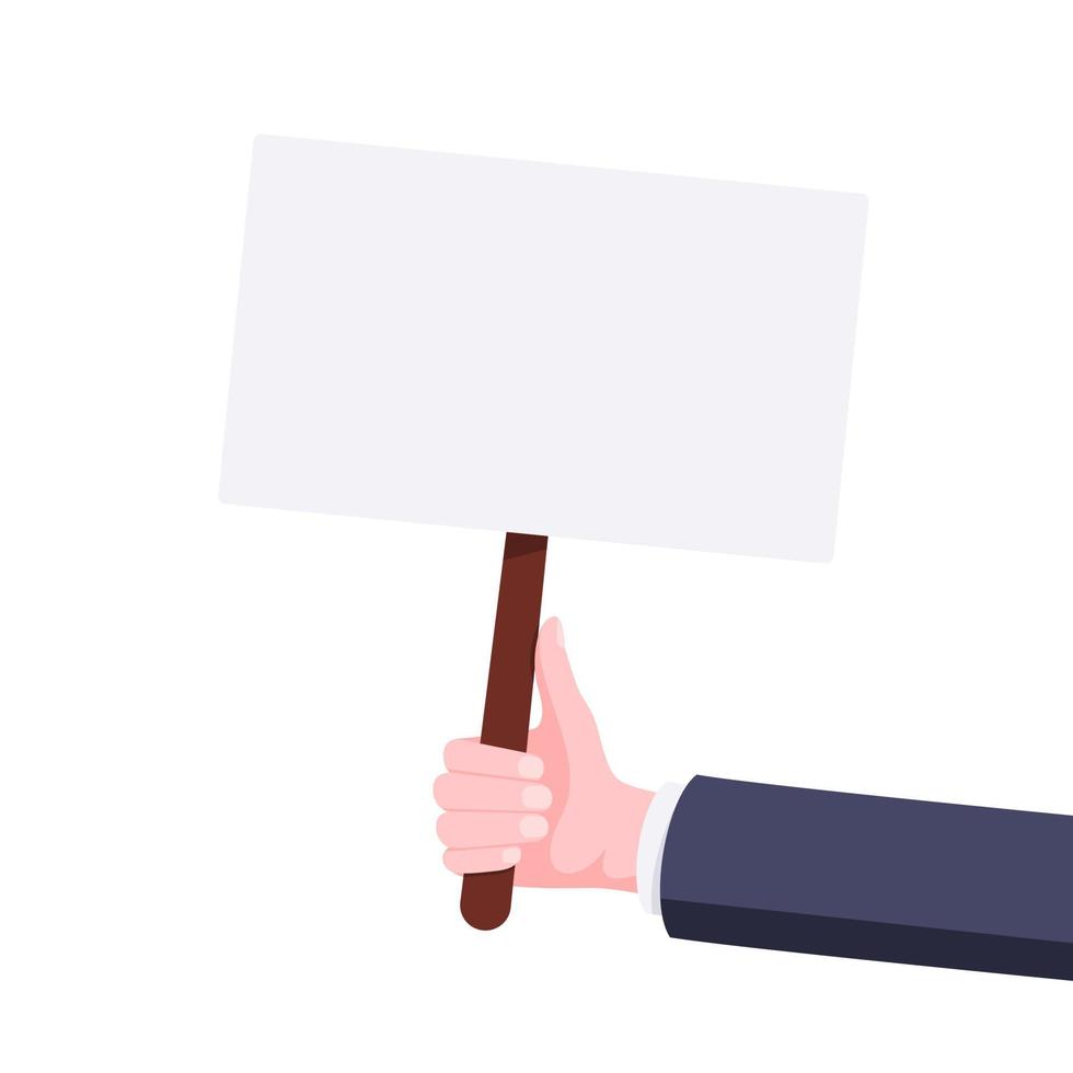asimiento de la mano en blanco protesta banner placa signo negocio concepto estilo plano diseño vector ilustración.