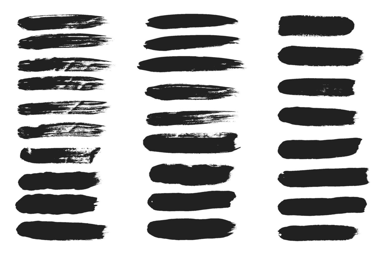 Big collection of line hand drawn trace brush strokes black paint texture set vector illustration isolated on white background. Calligraphy brushes high detail abstract elements.