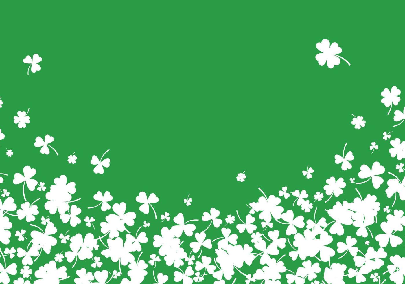 Shamrock or white clover leaves pattern background flat design vector illustration isolated on green background.