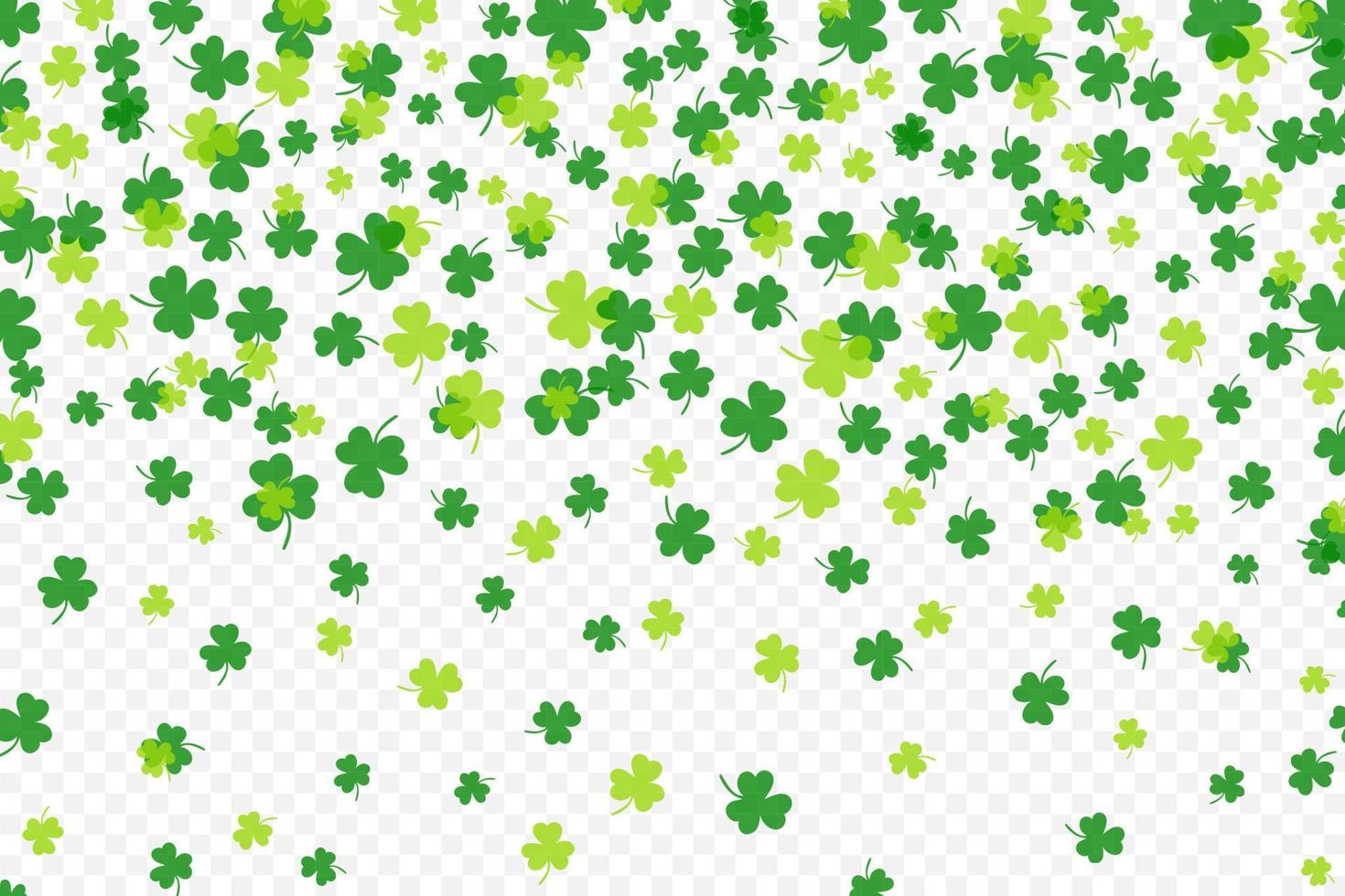 Shamrock or green clover leaves pattern background flat design vector illustration isolated on transparent background.