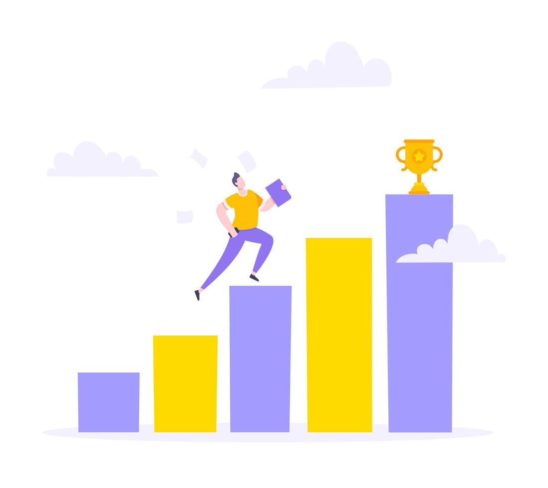 Career ladder climbing and goal achievement business concept flat style design vector illustration.