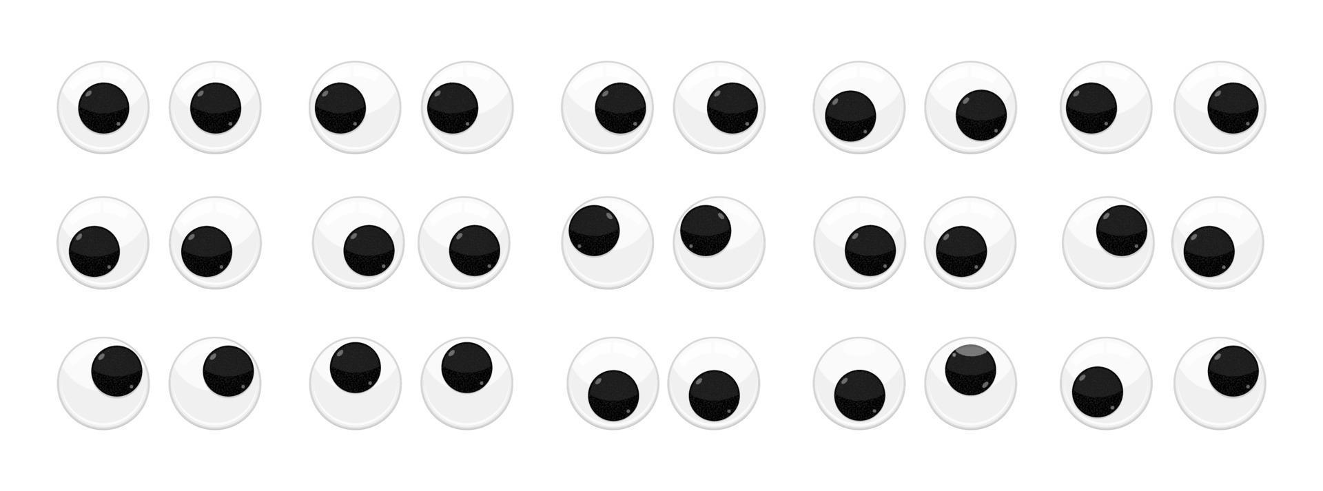 Plastic toy safety wobbly eyes flat style design vector illustration set isolated on white background.